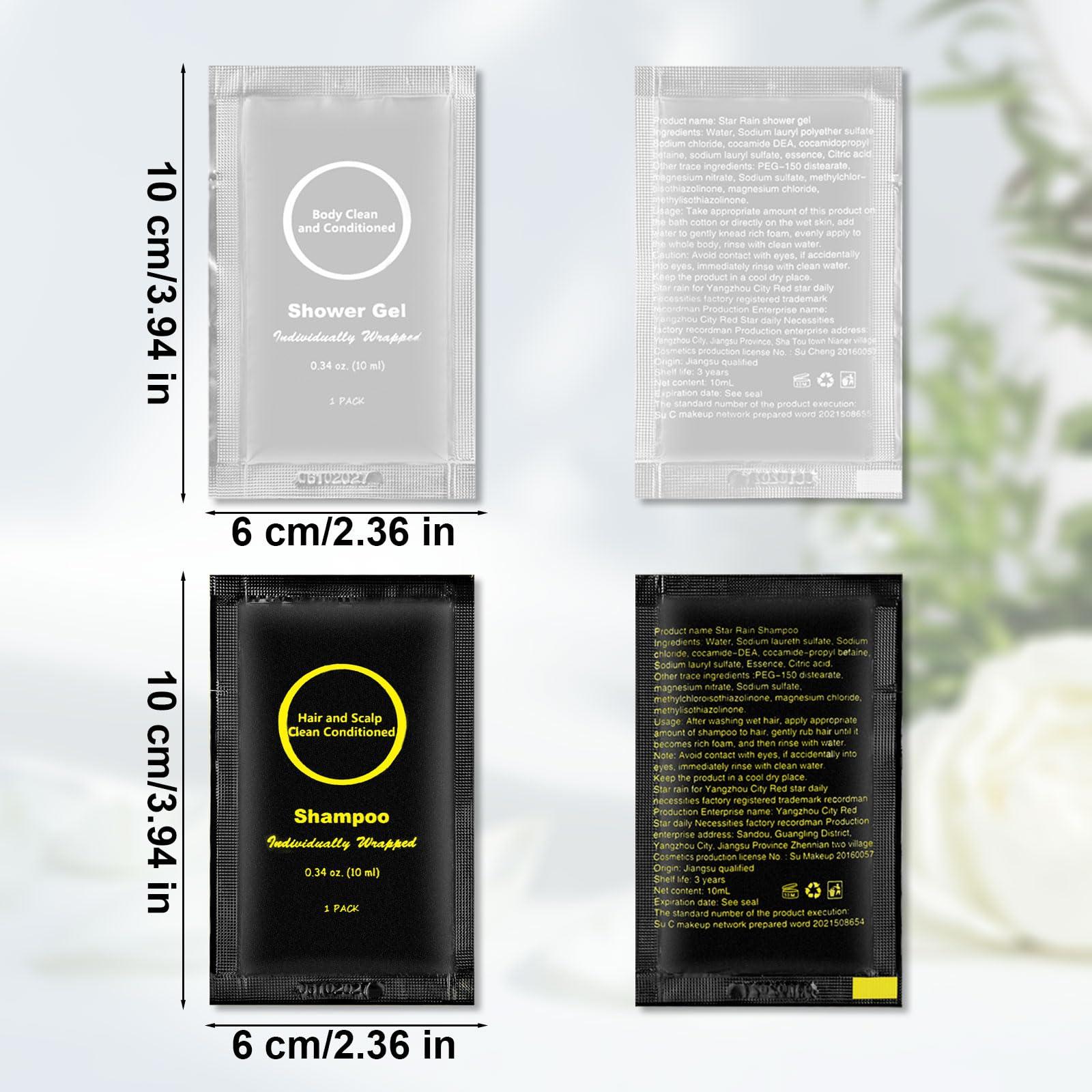 RSQAZQ RSQAZQ Travel Size Shampoo and Body Wash Bulk, Individually Wrapped Hotel Mini Shower Gel and Small Men Women Cleansing Toiletries Amenities for Hotel Guests/Vacation/Homeless 0.34 oz (100 Pack)