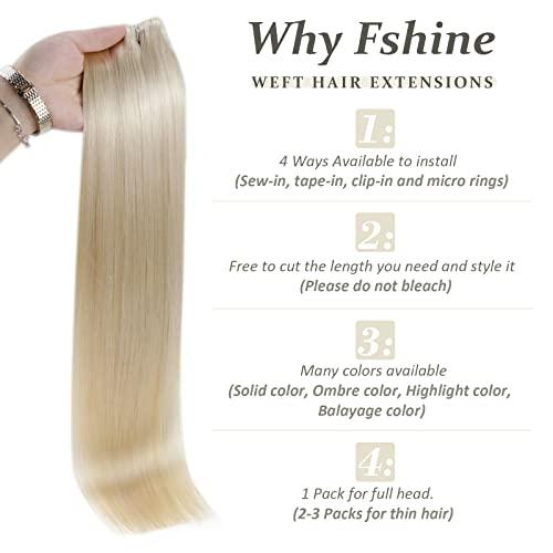 Fshine Fshine Platinum Blonde Weft Hair Extensions Sew in Human Hair 20 Inch 100 Gram Blonde Sew in Hair Extension Double Weft Straight Real Human Hair Bundle for Women