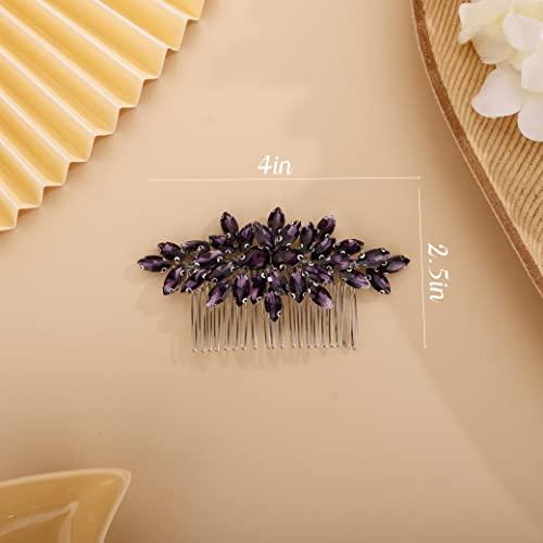 Chargances Chargances Crystal Bridal Hair Comb Purple Wedding Rhinestone Hair Side Comb Fashion Hair Clip Handmade Hair Accessories for Bride Wedding Prom Flower Girl Headpieces (Purple)