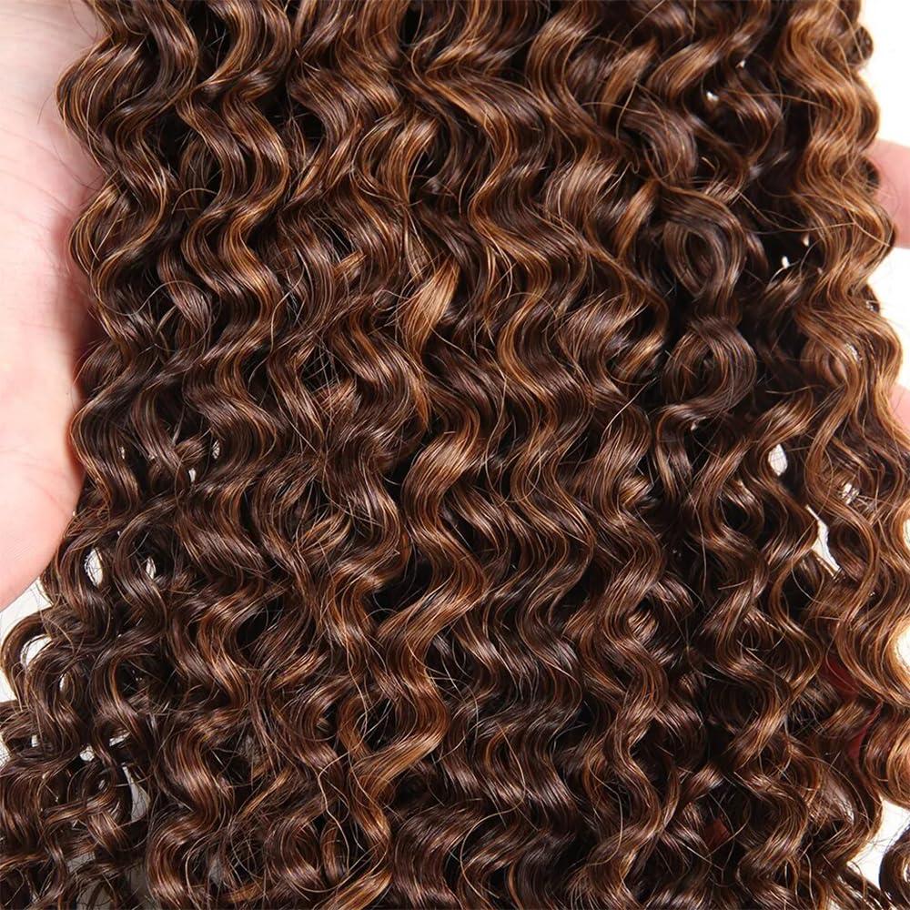 Biottihair Brown Bundles Human Hair Highlight Curly Wave Bundles 14 16 18 Inch Soft and Healthy P4/30 Human Hair Bundles Brazilian Hair 3 Bundles