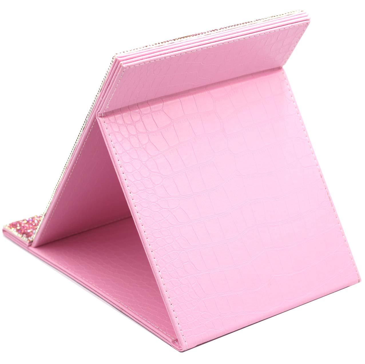 Bestbling Bestbling Bling Portable Mirror Folding Travel Vanity Mirror with Desktop Standing Makeup Mirror for Cosmetics Beauty (Pink)