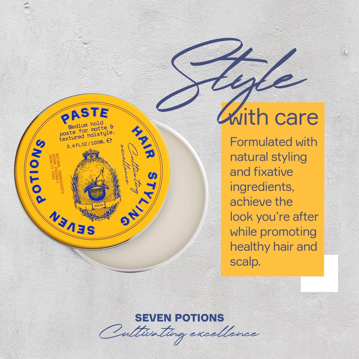 SEVEN POTIONS SEVEN POTIONS Hair Styling Paste for Men 3.4FL OZ Medium, Flexible Hold Putty Matte Hair Wax with Textured Finish Easy Application Natural, Vegan, Cruelty-Free