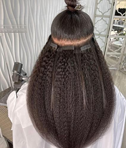 YiXing Kinky Straight Tape In Hair Extensions Human Hair YiXing Tape Extensions Human Hair 200g/Bundle,80Pcs Seamless Tape Ins for Black Women Braided Remy Hair 10Inch