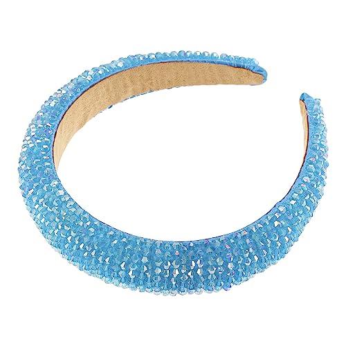 VOCOSTE VOCOSTE Rhinestone Headband, Bling Padded Hairband Sparkle Faux Crystal Headbands Hair Accessories for Women, Sky Blue, 1.18 Inch Wide