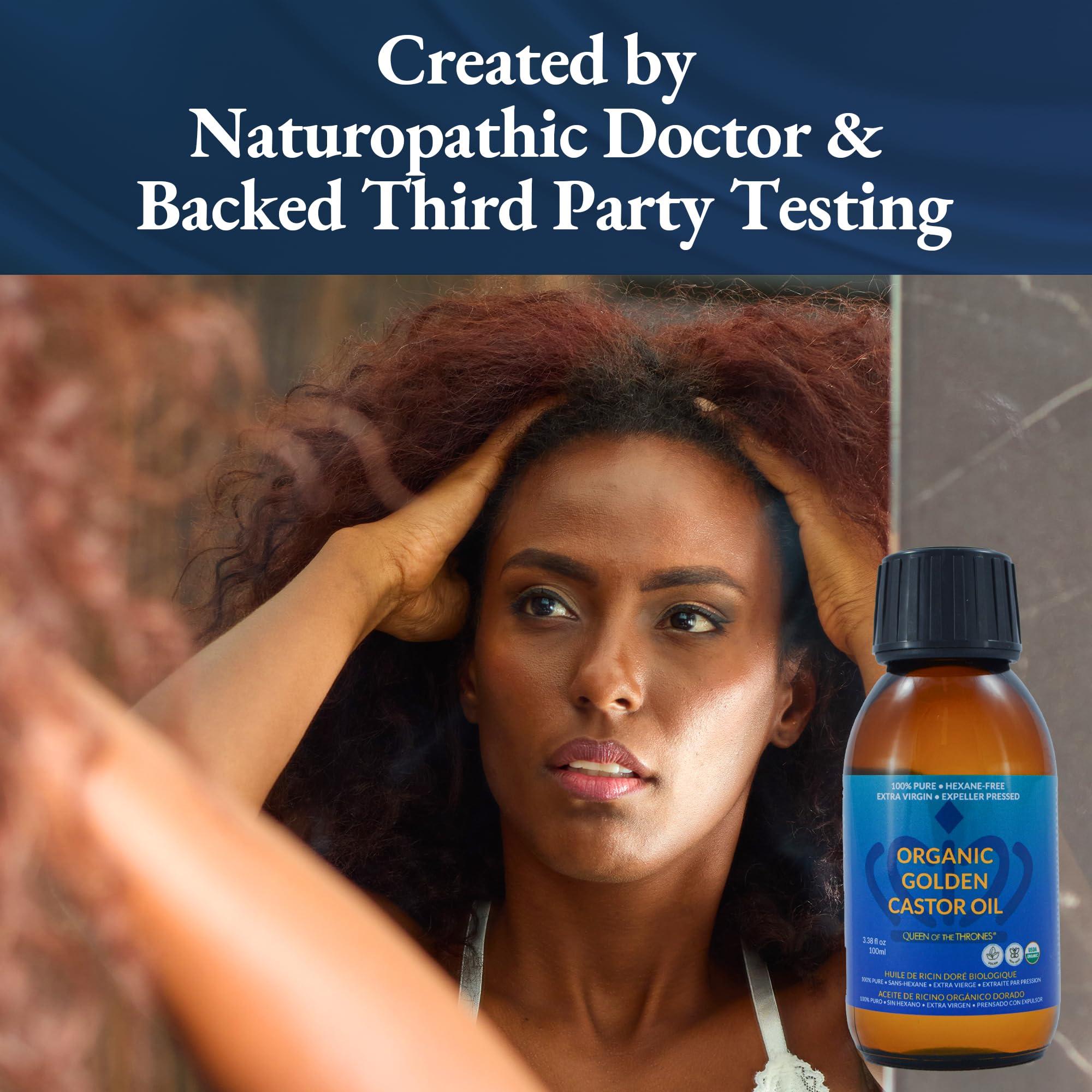QUEEN OF THE THRONES QUEEN OF THE THRONES Organic Golden Castor Oil | 100% Pure for Hair, Skin, Nails, Brows & Lashes | Hexane-Free | USDA Certified [3.38oz (100ml)]