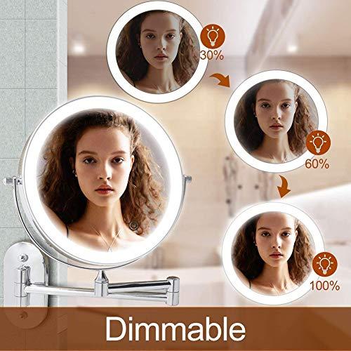 Suuim Wall Mounted Makeup Mirror 5X Magnification Double Sided Folding Led Bathroom Mirror with 3 Color Lights Retractable 360Swivel Illuminated Vanity Mir