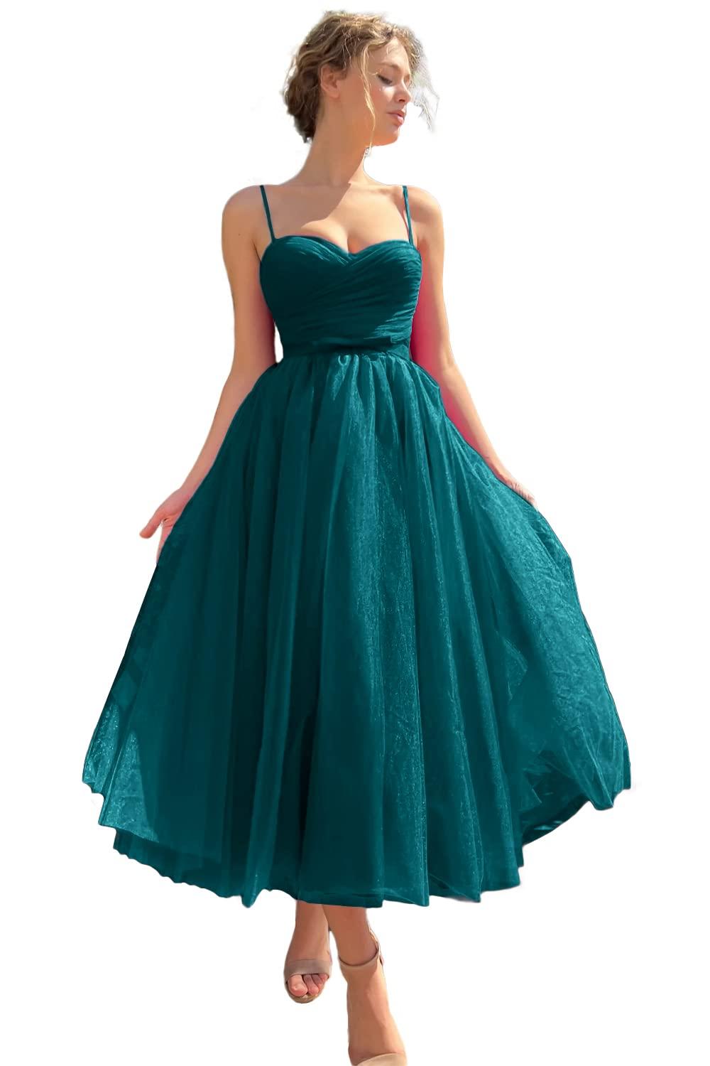 Sevintage Sevintage Juniors Teal Tulle Short Prom Dress for Women Spaghetti Straps Sweetheart Party Formal Gown Plus Size A-Line Wedding Guest Dresses US16W