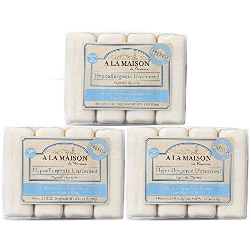 A LA MAISON A LA MAISON Hypoallergenic Unscented Bar Soap - Triple French Milled Natural Moisturizing Hand Soap Bar (12 Bars of Soap, 3.5 oz)