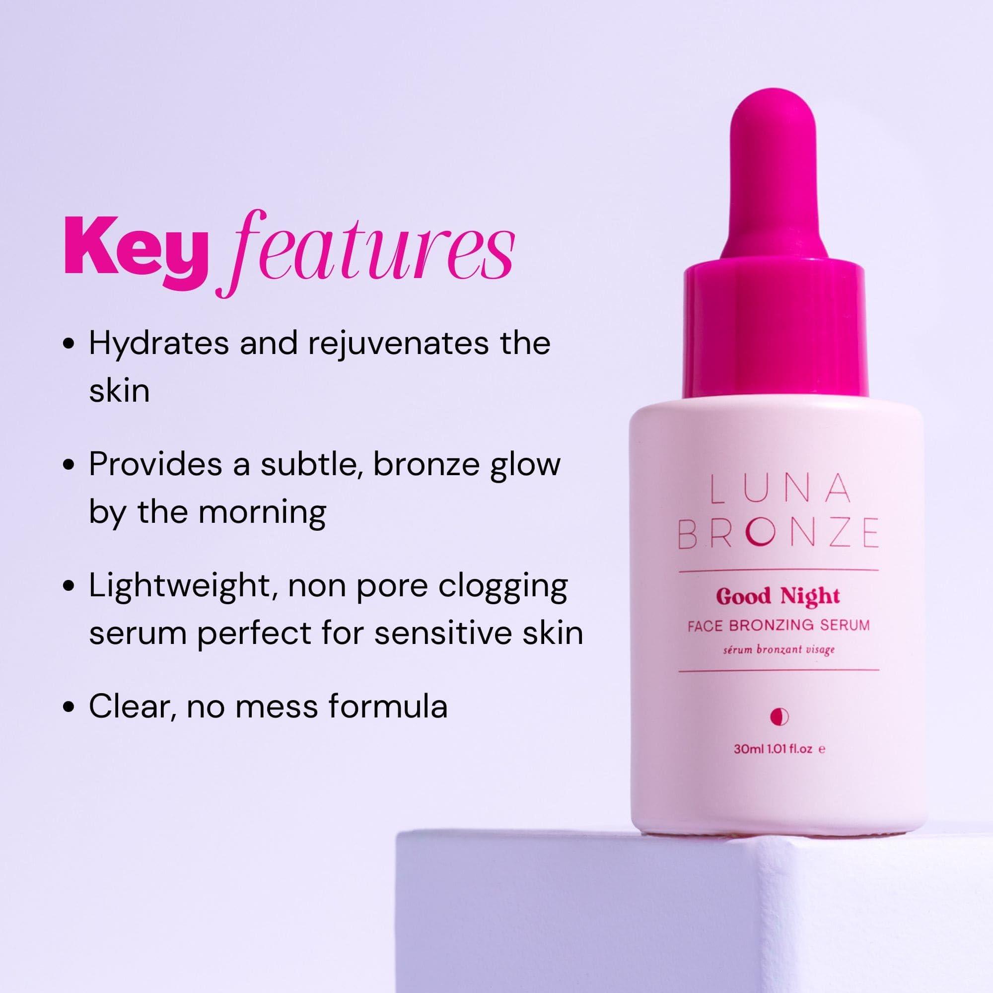 Luna Bronze Luna Bronze Good Night Face Tanning Drops | Overnight Face Bronzing Serum for a Luminous, Natural Looking Glow | Hydrating Formula with Vitamin C | Infused with Australian Botanics (30ml/1.01 fl. oz)