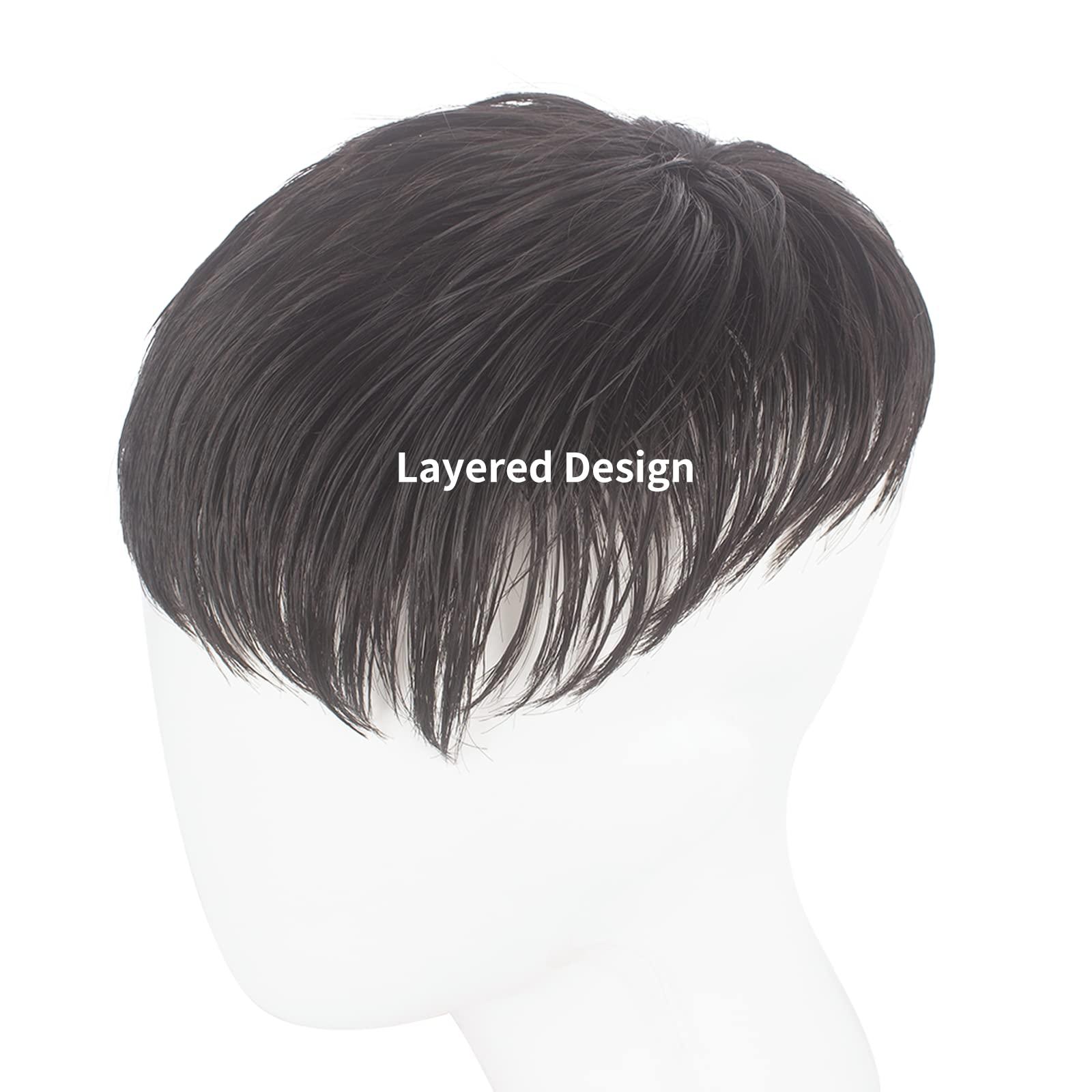 WeKen WeKen Short Toupee for Men Hair Topper Wig Clip in Crown Hair Extensions Mens Hair Piece for Covering White Loss Hair Daily Wear