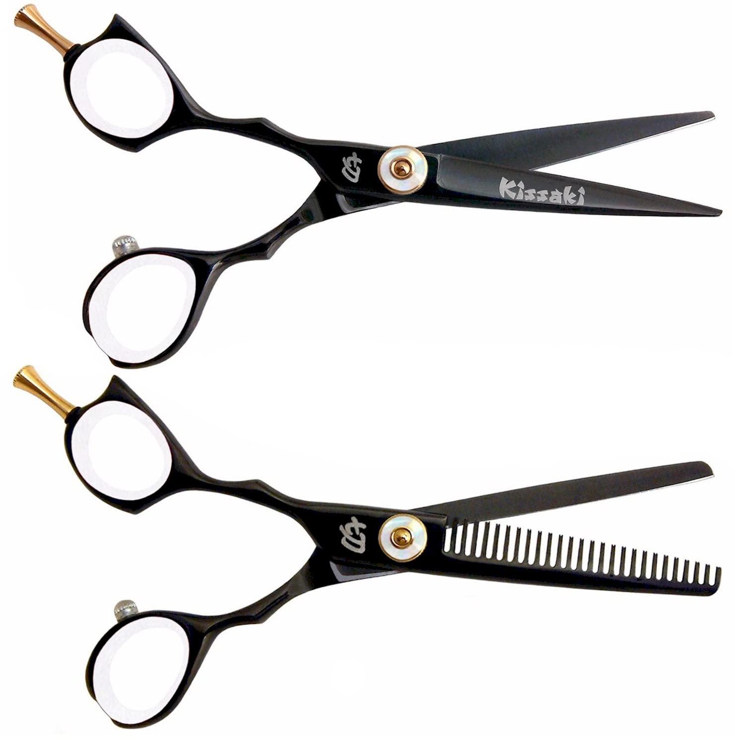 Kissaki Kissaki Left Handed Hair Scissors Sensuki L 5.5 inches Black W Titanium Hair Cutting Shears and Daisaku L 26 tooth Thinning Shears Matching Set Combo