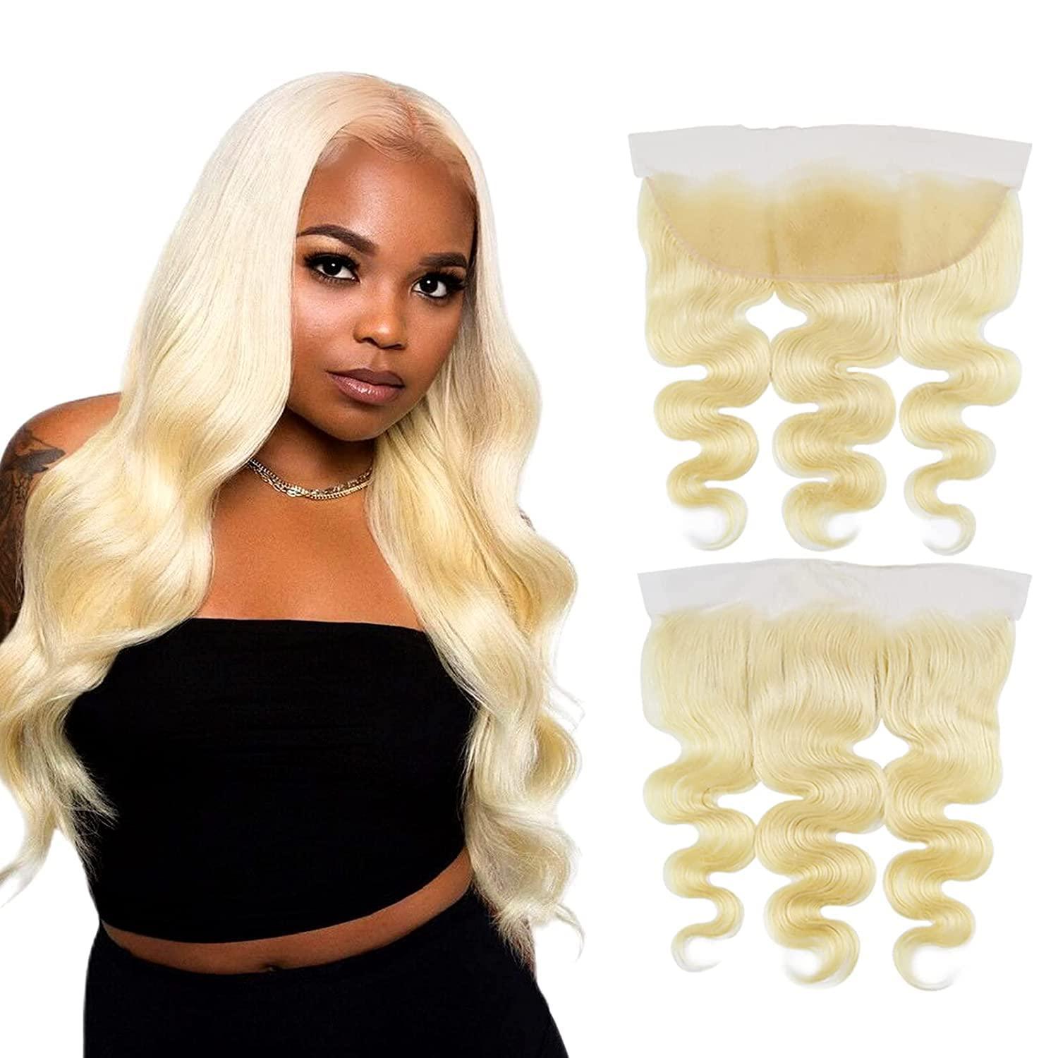 BERRYS FASHION BERRYS FASHION 613 Frontal 13x4 13x6 Human Hair 12A, Blonde Transparent Lace Frontal Only for Black Women, Body Wave Straight, 100% Brazilian Virgin Human Hair, Pre Plucked Hairline, 16 inch