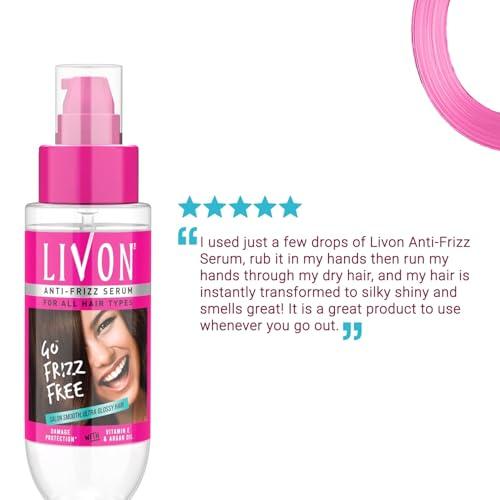 Livon Livon Hair Serum for Men & Women | Frizz-free, stronger and shinier hair | Sulphate & Paraben free| For All Hair Types | Lightweight & Non Greasy | Enriched with Argan Oil & Vitamin E | 3.3 Fl.Oz