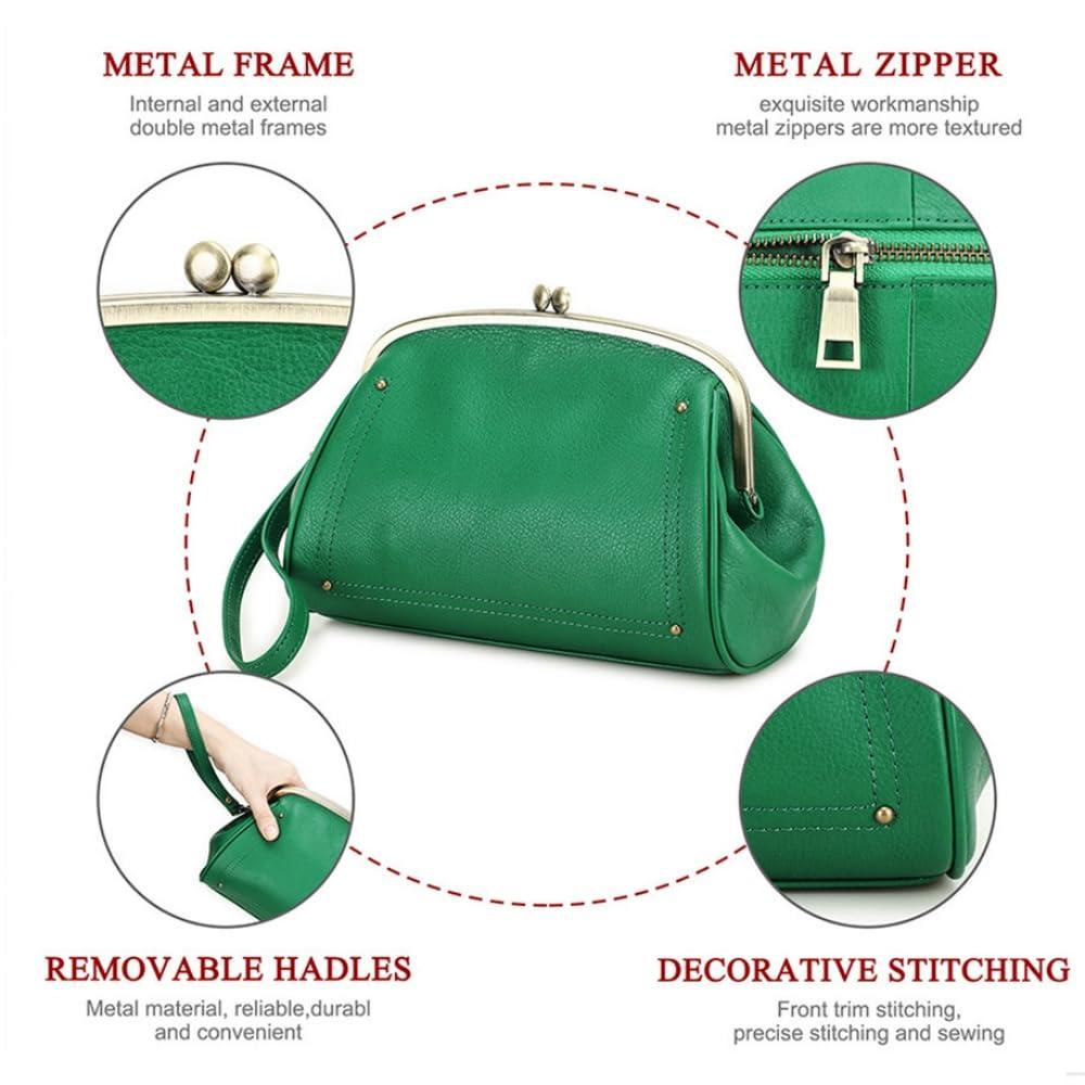 ZBOLI Cosmetic Bag for Woman,Kiss Lock Clutch Bag Genuine Leather Evening Bag Kiss Clasp Wrist Wallet Vitange Handbag (RED)