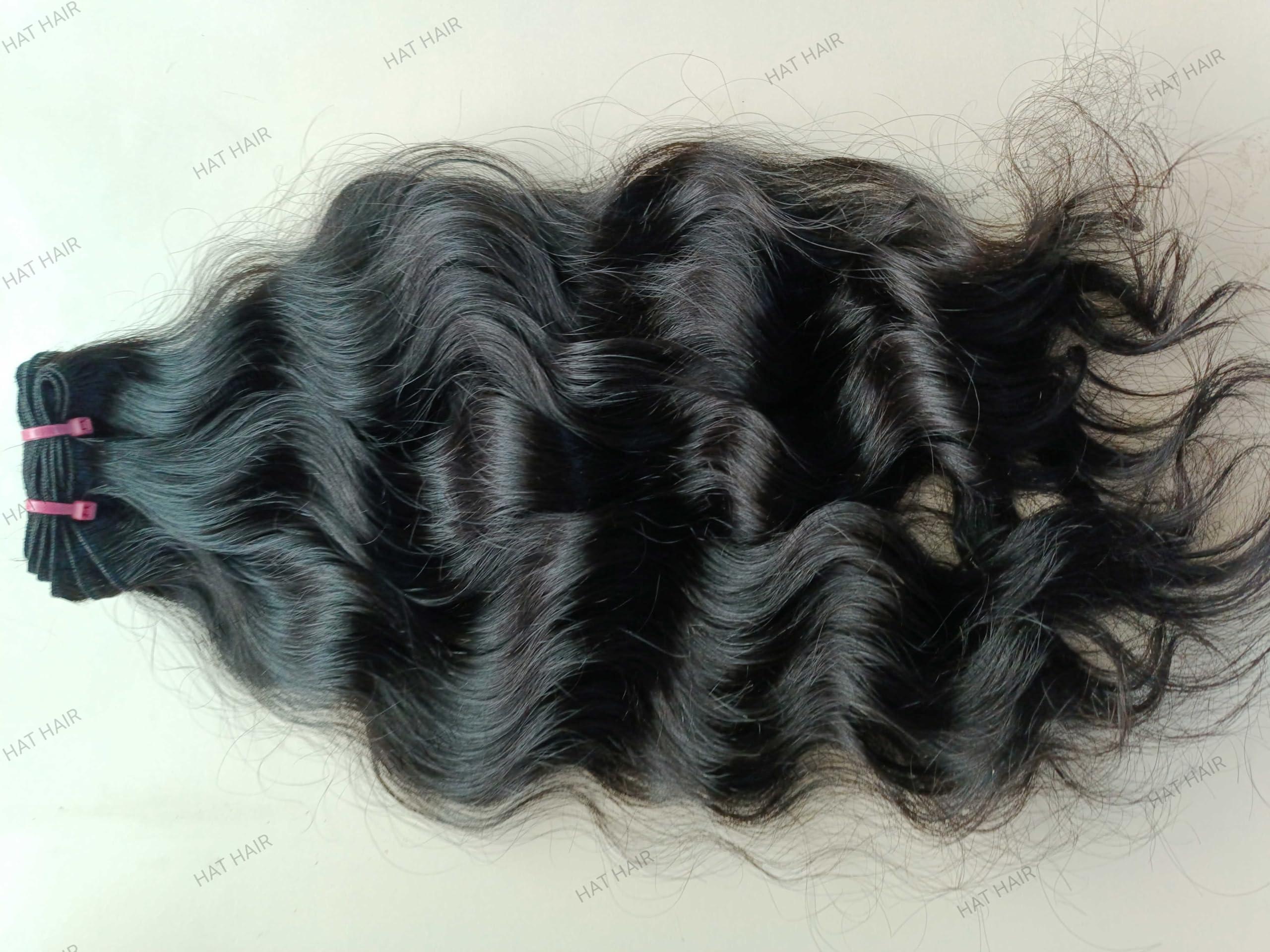 Generic 3 Bundles Indian Wavy Human Hair Extensions 300 grams - 330 grams Unprocessed Raw Hair Weft Human Hair Extensions Natural Black Color (22/24/26 Inches)