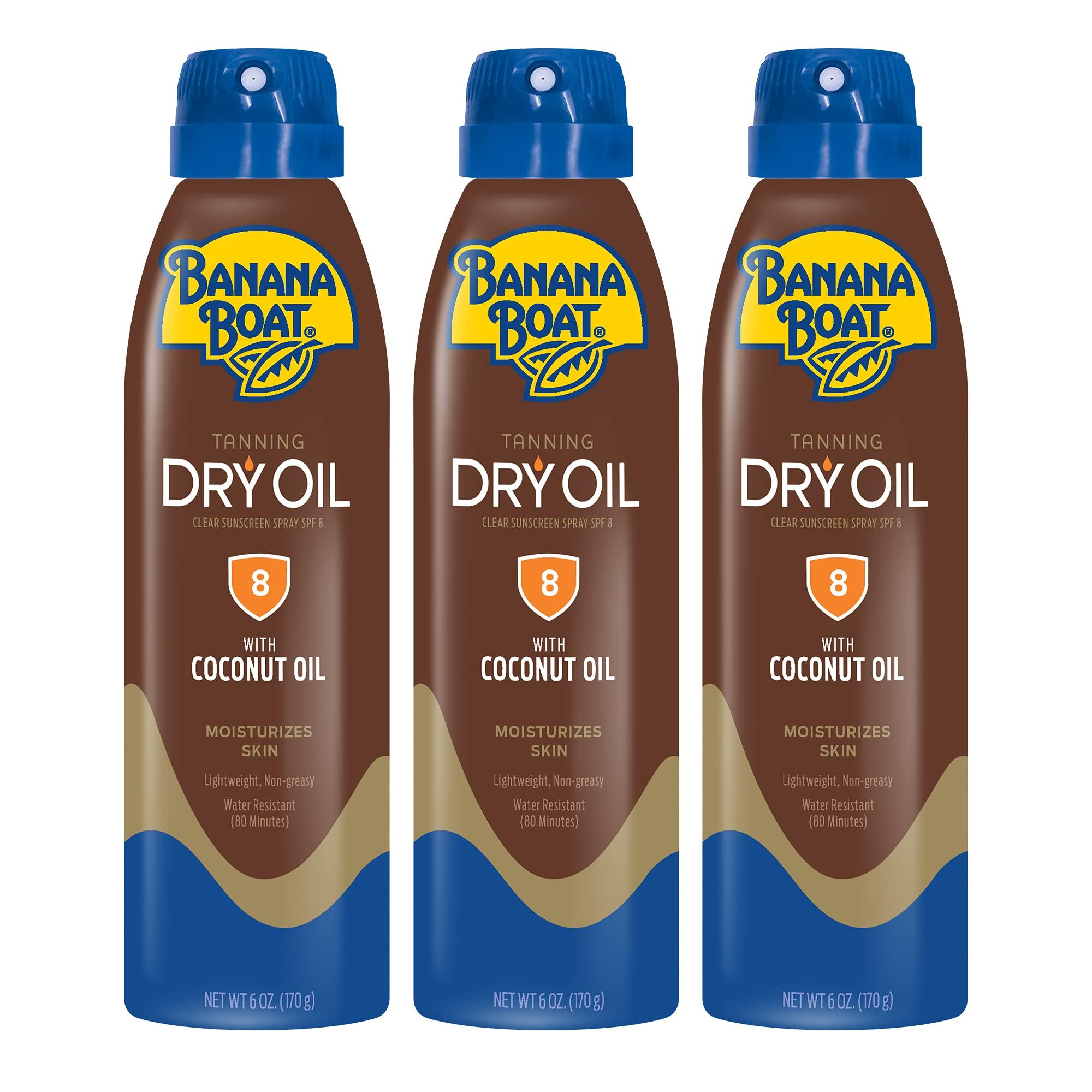 Banana Boat Banana Boat Tanning Dry Oil Clear Spray Sunscreen SPF 8, 6oz | Tanning Sunscreen Spray, Banana Boat Dry Oil, 8 SPF Tanning Oil, Dry Tanning Oil Spray, Oxybenzone Free Sunscreen, 6oz (Pack of 3)