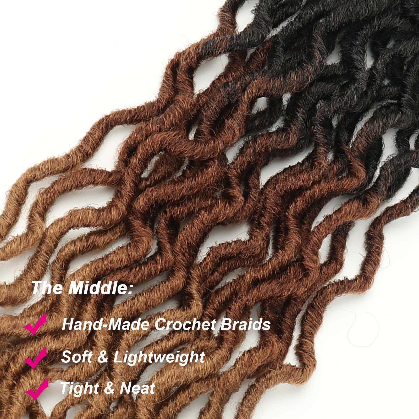 THEMIS HAIR Gypsy Faux Locs Crochet Hair 14inch 6Packs Soft Goddess Locs Pre Looped Crochet Braids Beach Curl Bohemian Dreadlock Hair Extensions14inch,OT1B/30/27
