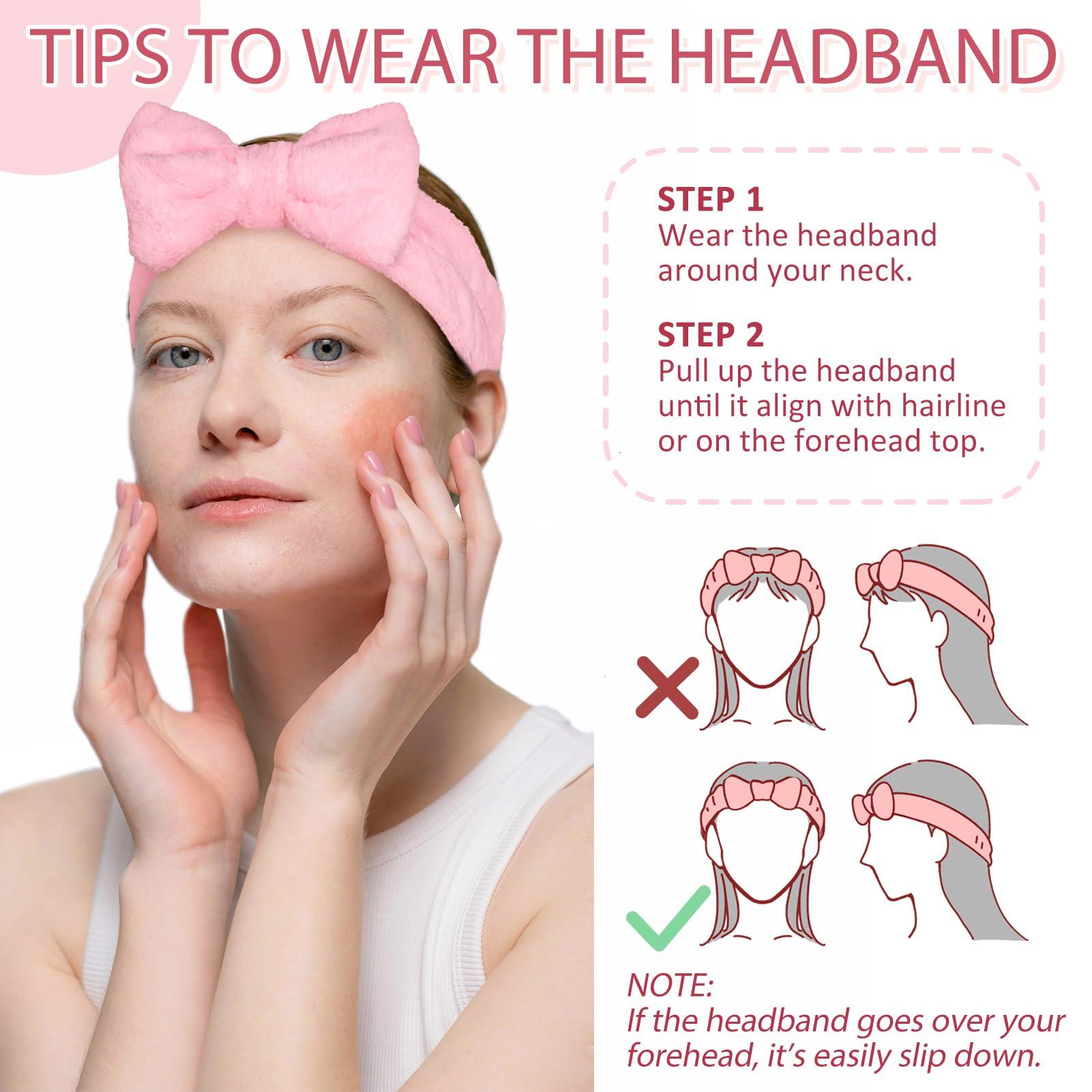 Fmeida Fmeida Spa Headband and Wrist Band Set for Face Washing Skin Care Headband Pink Hairband 3 Pack
