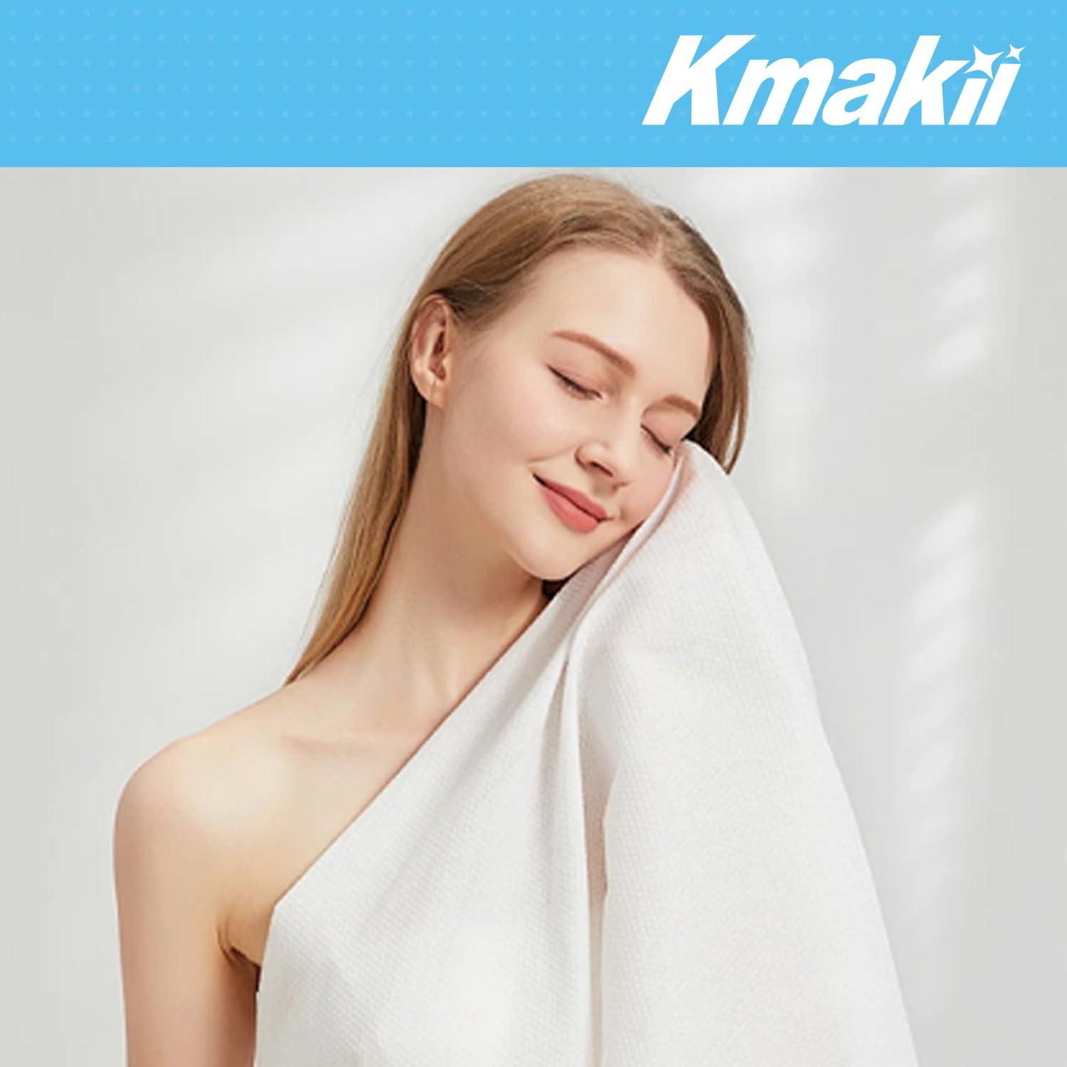KMAKII KMAKII Disposable Bath Towels Camping Towel Gym Towel Soft Thick and Absorbent Shower Towels for Travel, Hotel, Spa, and Business Trip, White, Large Size 55 x 28 inch, Individually Packed, 12 Count