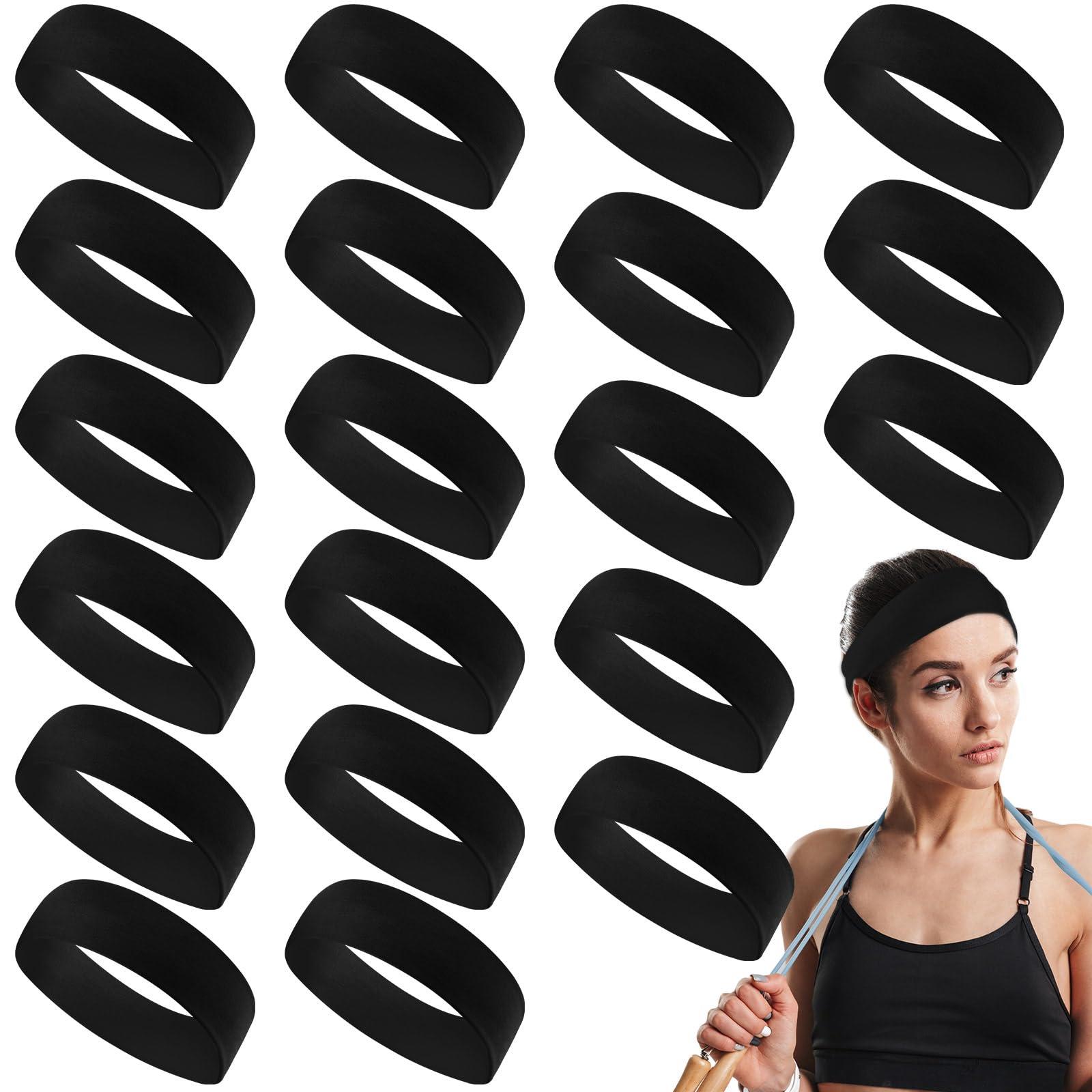 Hotop Hotop 20 Pcs Sport Headbands for Girls Women Non Slip Stretchy Soft Fabric Elastic Headband Bulk for Yoga DIY Team Gifts(Black)