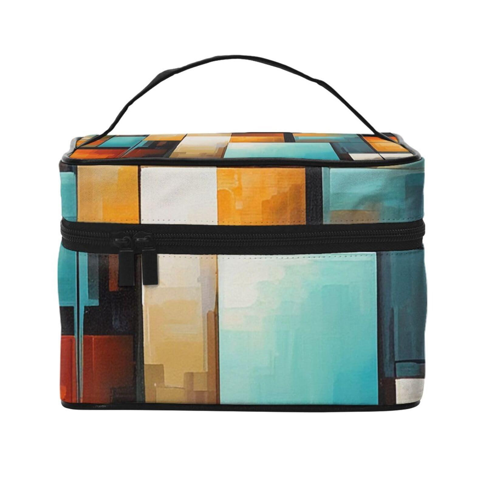 QASDFGHR QASDFGHR Small Abstract Modern Print Makeup Bag,Travel Cosmetic Bag with Zipper for Women Square Make Up Bags Organizer