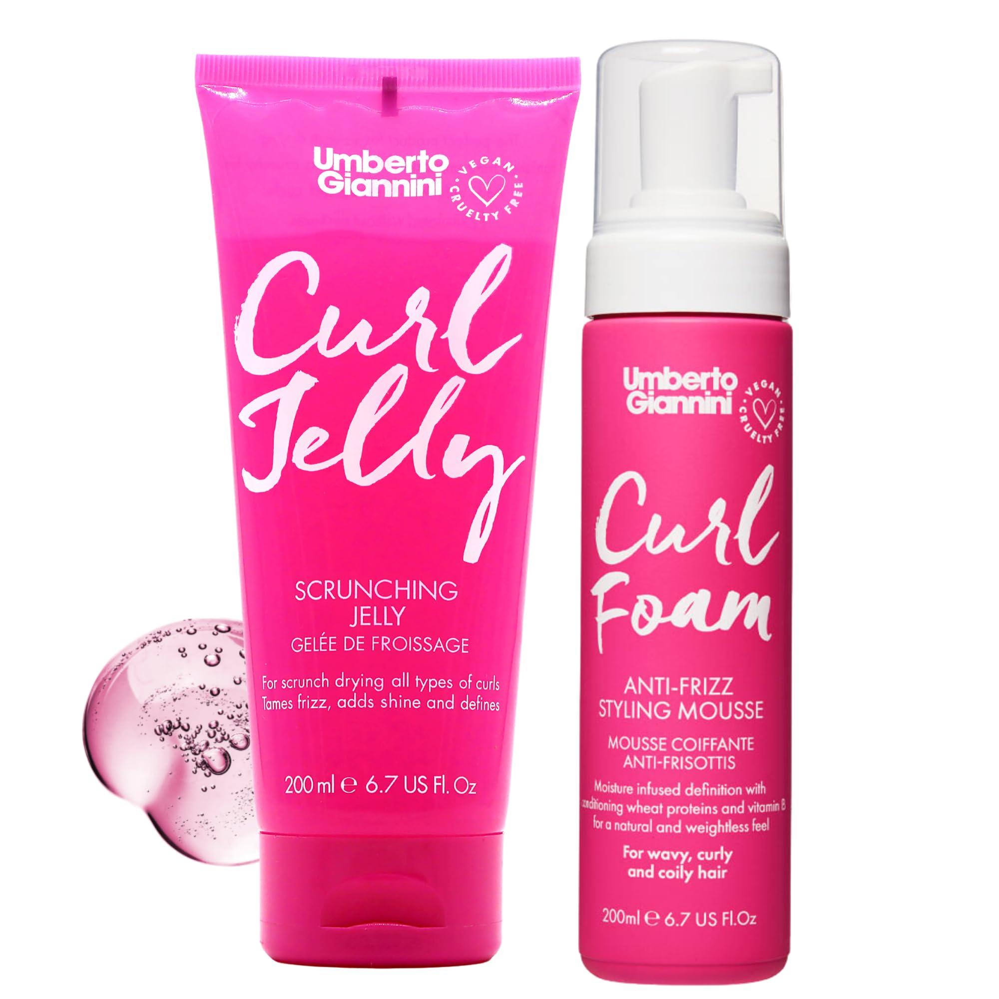 Umberto Giannini Umberto Giannini Curl Jelly & Foam Mousse Duo - Vegan & Cruelty-Free Styling Gel and Mousse for Defrizzing Curly or Wavy Hair