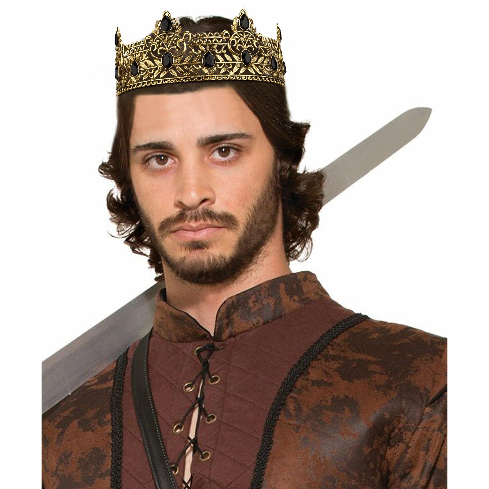 TOBATOBA TOBATOBA King Crowns for Men, Antique Gold Prom King Crown Medieval Crown Royal Crown Medieval Renaissance Costume Men Prince Crown Birthday Crown Boy Hair Accessories for Halloween Costume Cosplay