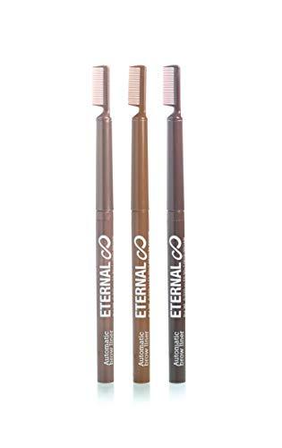 Eternal Eternal Automatic Water Resistant Eyebrow Liner Set with Shaping Comb – Long Lasting, Professional and High Precision Brow Definer with No Sharpening, Retractable Twist Up Mechanism (3 Pack)