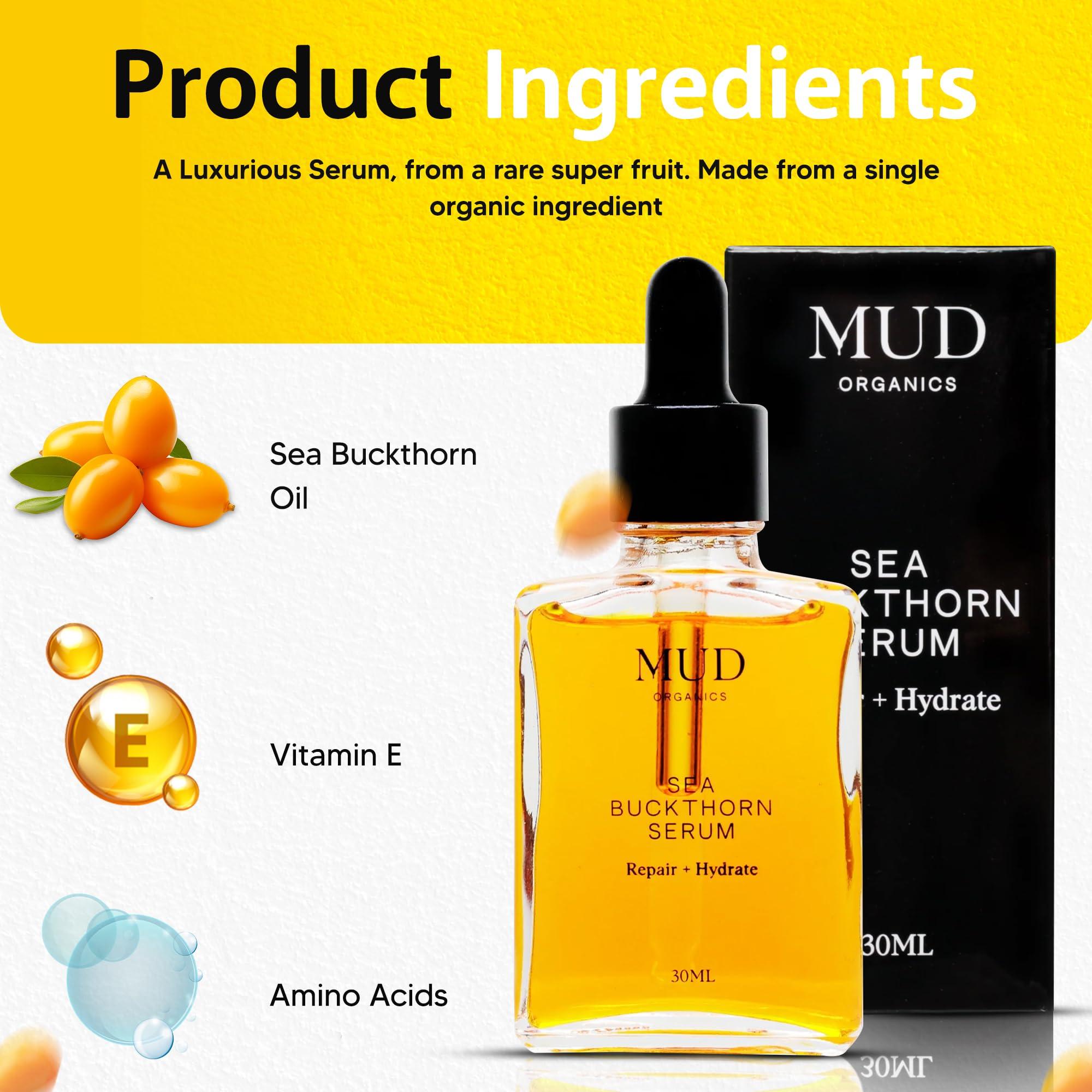 Mudganics Mudganics Sea Buckthorn Oil - Seabuckthorn Oil for Face Skin Care - Cold Pressed Sea Buckthorn Oil Organic-Rich in Omegas 3 6 7 9, Vitamin E, and Antioxidants - Natural Anti-Aging Formula - 1 fl oz