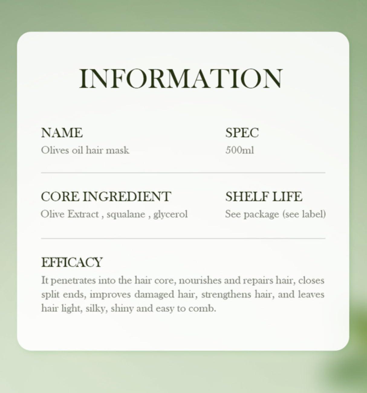 Generic Generic Olive oil repair, smooth and nourishing hair mask, silky and glossy baked oil cream hair conditioner17.63oz 500ml, Clear