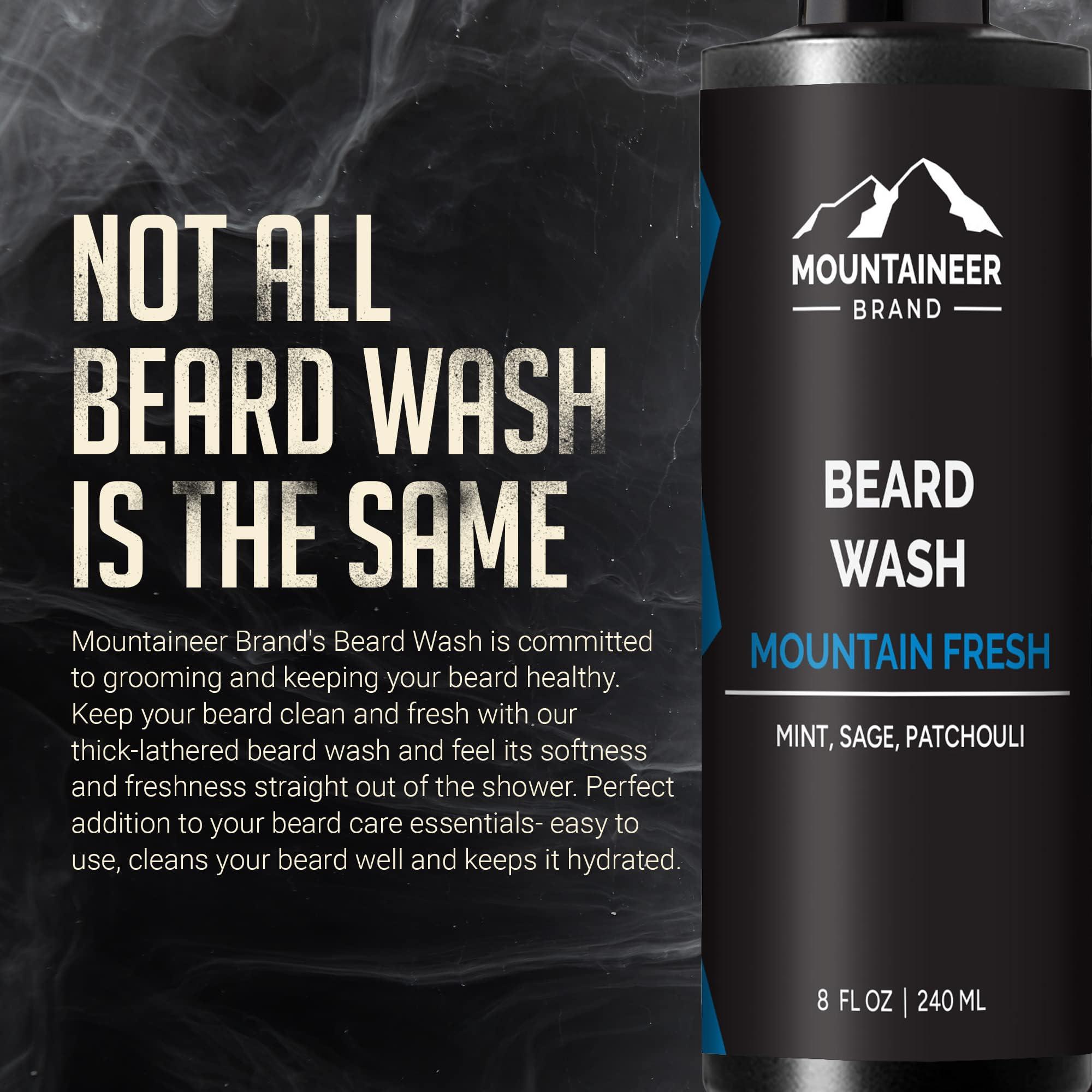 Mountaineer Brand Mountaineer Brand Beard Wash For Men | 100% Natural Beard Shampoo | Thick Cleaning Softening Lather for Hair and Skin | Hydrate and Detangle | Grooming Treatment | Mountain Fresh Scent 8oz
