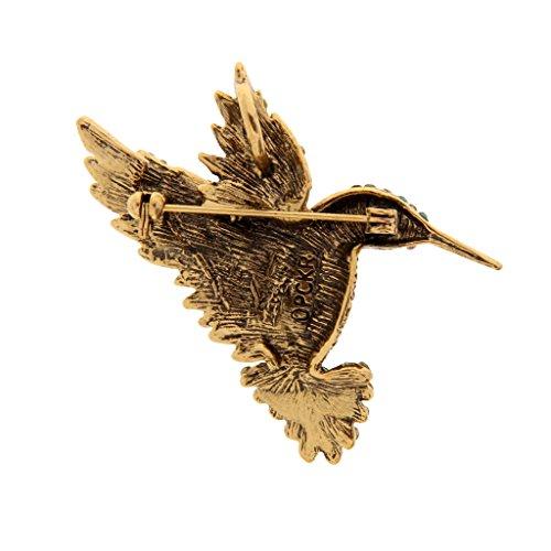 Baoblaze Baoblaze Antique Gold Tone Bird Hummingbird Multi Color Austrian Crystal Pin Brooch