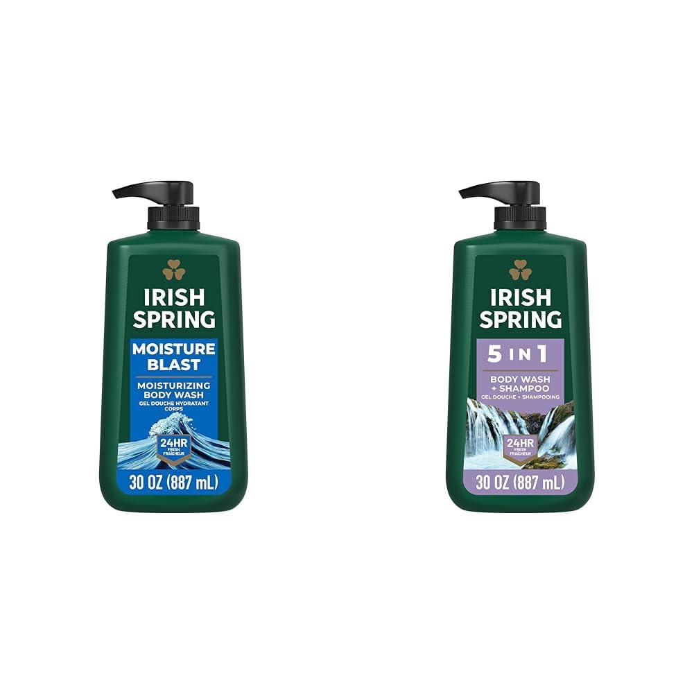 Irish Spring Irish Spring Moisture Blast Body Wash, 30 Oz Pump & 5 in 1 Body Wash for Men, Men\'s Body Wash, Smell Fresh and Clean for 24 Hours