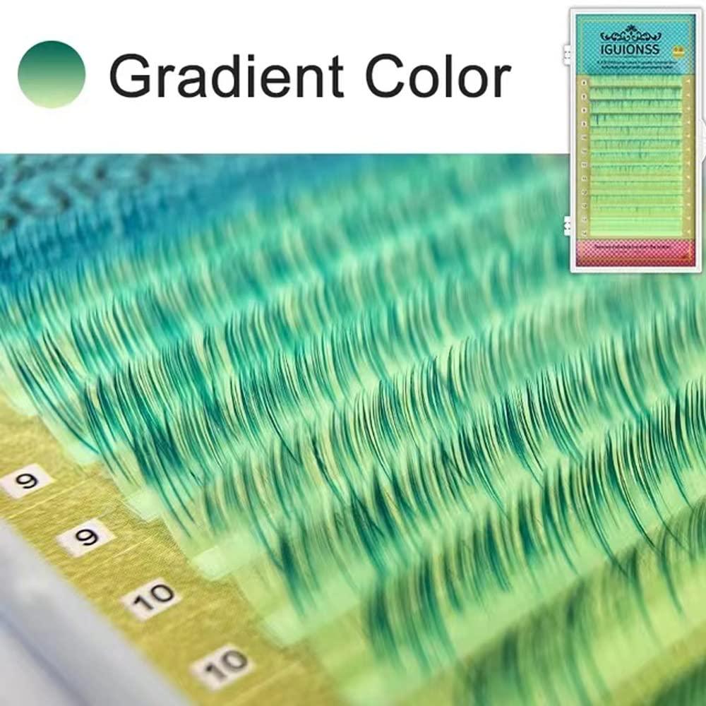 NinthAvenue Basics Colored Lash Extensions UV Neon Lash, 8-14mm Mixed, Green, Orange, Blue, Easy Fanning, C/D Curl, 0.07mm, Individual Colored Lashes (Curl D-0.07MM, Gradient Green)