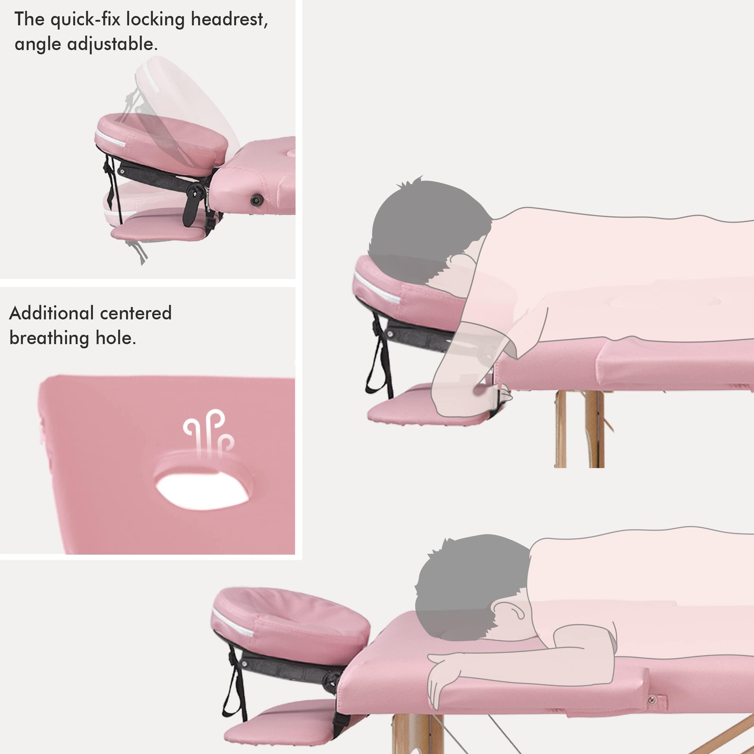 Prilinex Prilinex Portable Folding Massage Table - 2 Sections Massage Bed Spa Table with Carrying Bag, Face Cradle, Armrest & Hand Pallet - Easy Set Up, Lightweight, Height Adjustable 24" to 33" Pink