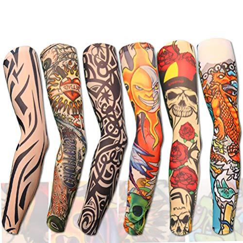Aroncent Aroncent 12 Pcs Nylon Fake Temporary Tattoo Sleeves Body Art Arm Stockings Slip Accessories Halloween Tattoo Soft for Men Women