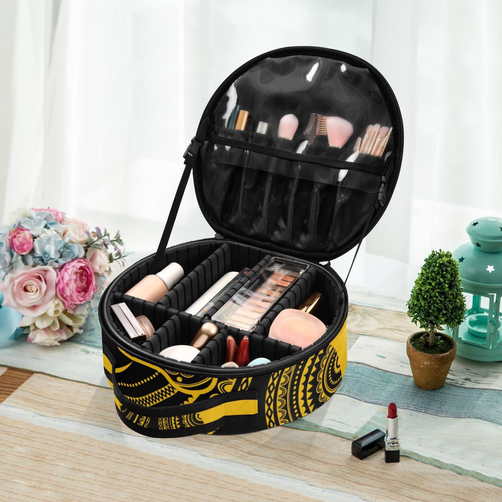 susiyo susiyo Makeup Case, Ethnic African Indian Elephant Cosmetic Bag Organizer Travel Makeup Train Case with Adjustable Dividers