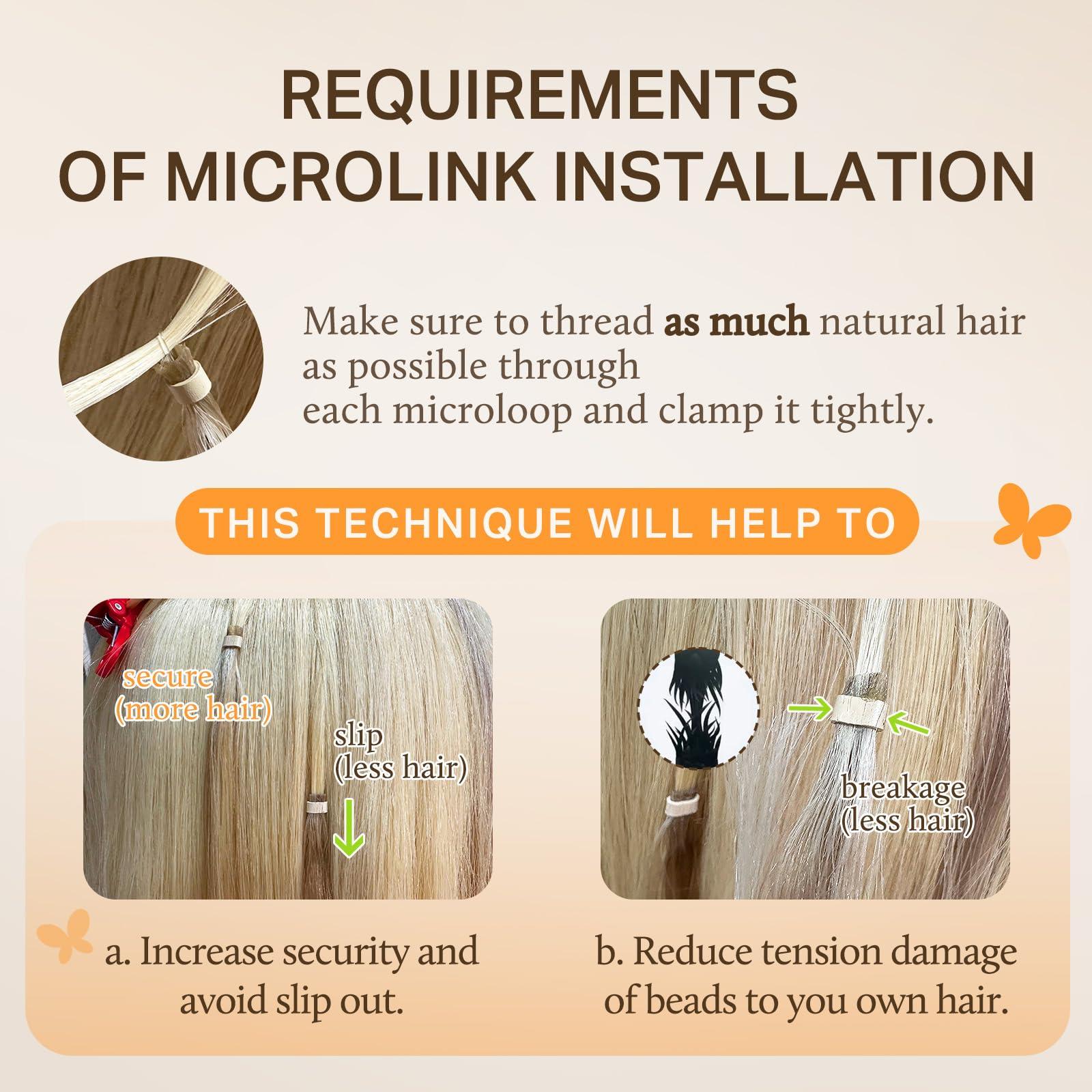 DOORES DOORES Hair Extensions Micro Link Hair Extensions Human Hair Virgin Hair, Ash Brown to Platinum Blonde 14 Inch 50g/50s, Micro Link Hair Extensions Short Human Hair