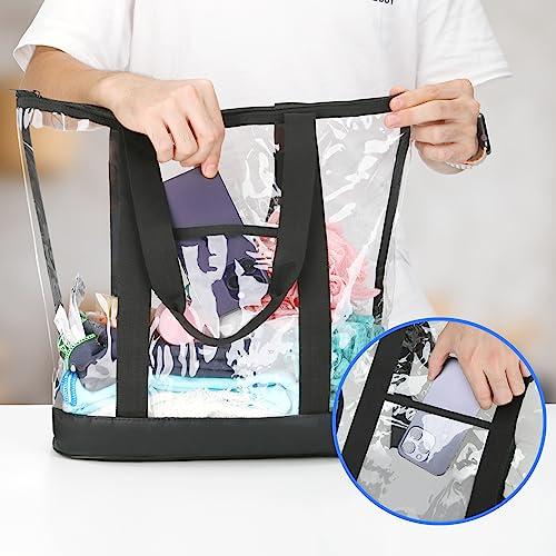 HAOGUAGUA HAOGUAGUA Extra Large Clear Cosmetic Toiletry Bag, Large Clear Makeup Bag, Waterproof Transparent Plastic PVC Tote Shoulder Bag with Handles (BLACK)