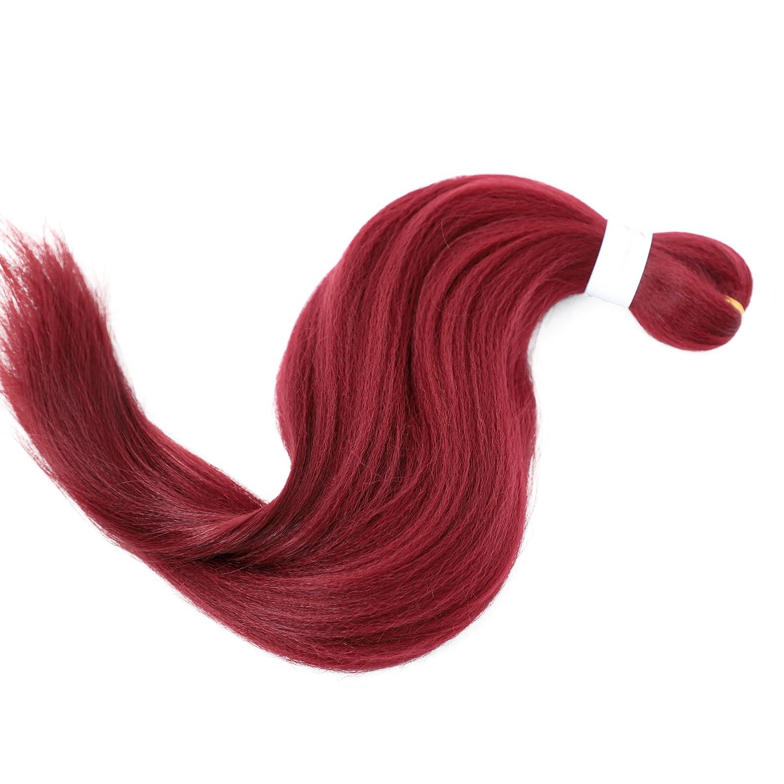 Dorsanee Dorsanee Burgundy Braiding Hair Pre Stretched 24 Inch 3 Packs Braiding Hair Extensions for Box Braids Twists Locs Hair Soft Yaki Texture Hot Water Setting (#Burgundy)