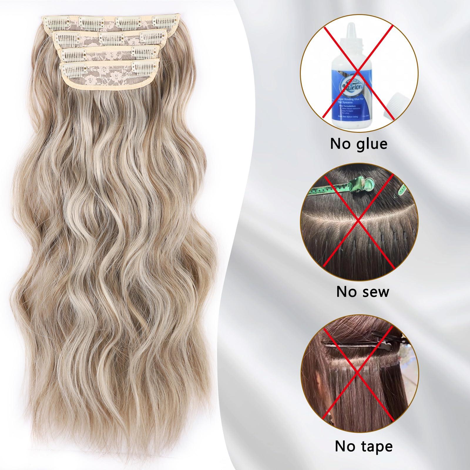 Perience Clip in Hair Extensions for Women Dark Blonde Hair Extensions Synthetic Clip in Long wavy clip in hair extensions 20 inch Double Weft Hairpieces Full Head For Women (20INCH, P88/86)