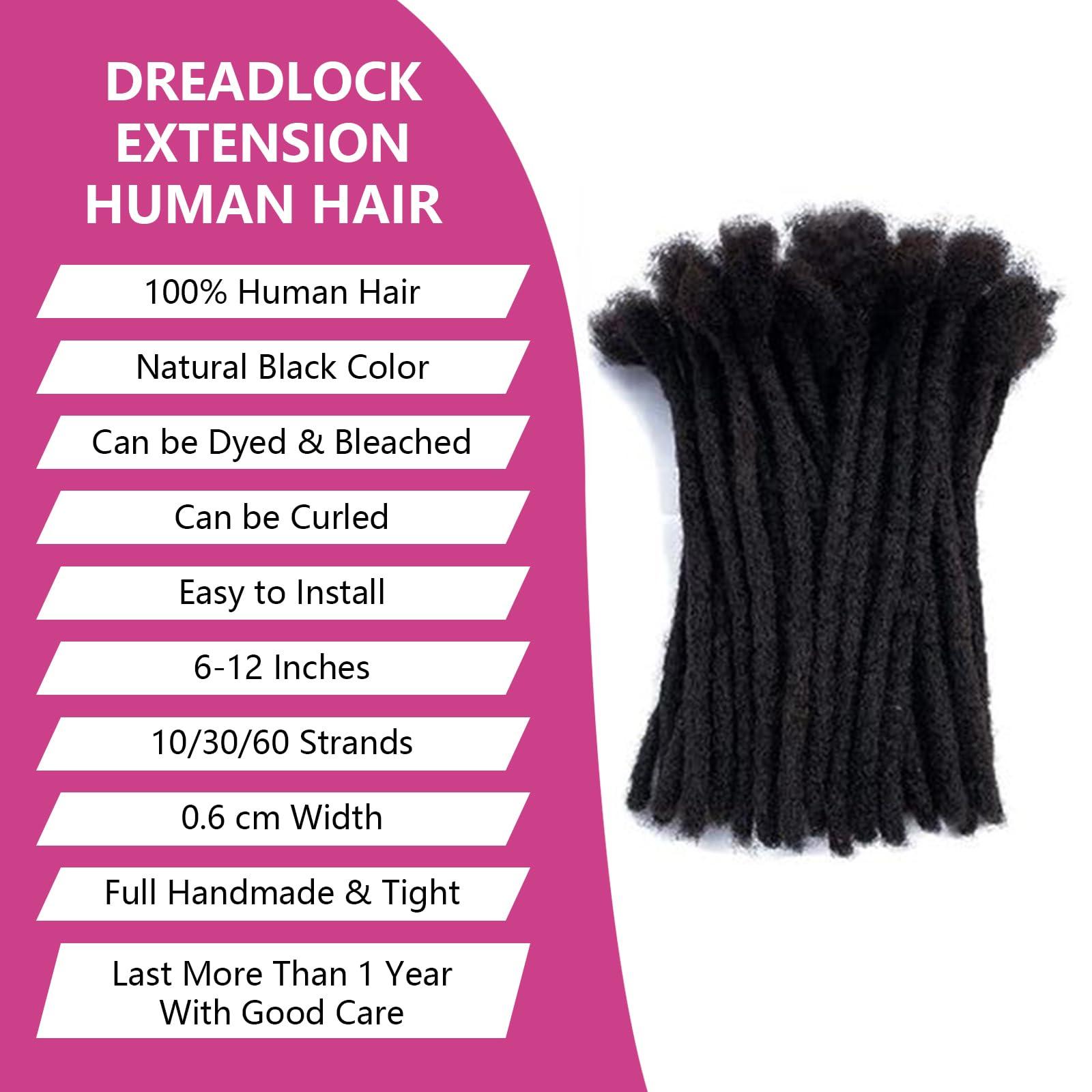 Netoe Netoe Loc Extensions Human Hair Dreadlock Extensions Permanent Locs Extensions Human Hair Natural Black Permanent Handmade Dreadlocks For Women and Men Daily Wear 6 Inch 60 Strands 0.6cm