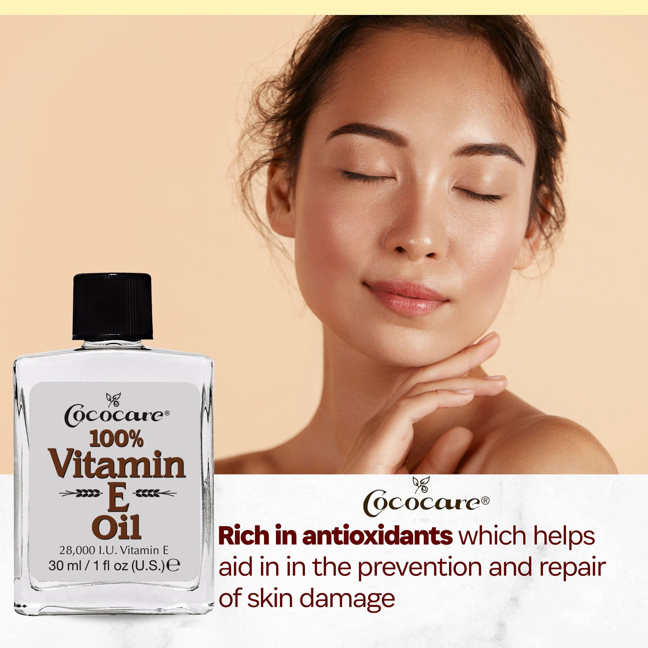 COCOCARE COCOCARE 100% Vitamin E Oil - Maximum Moisture for Dry Skin - 28000 I.U Wrinkle Reduction - 1 Fl Oz