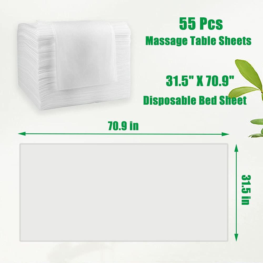 Platonee 55 Pcs Massage Table Sheets, 31.5" X 70.9" Disposable Bed Sheet Set, Waterproof Non-Woven Fabric + PE Film Large Spa Bed Cover