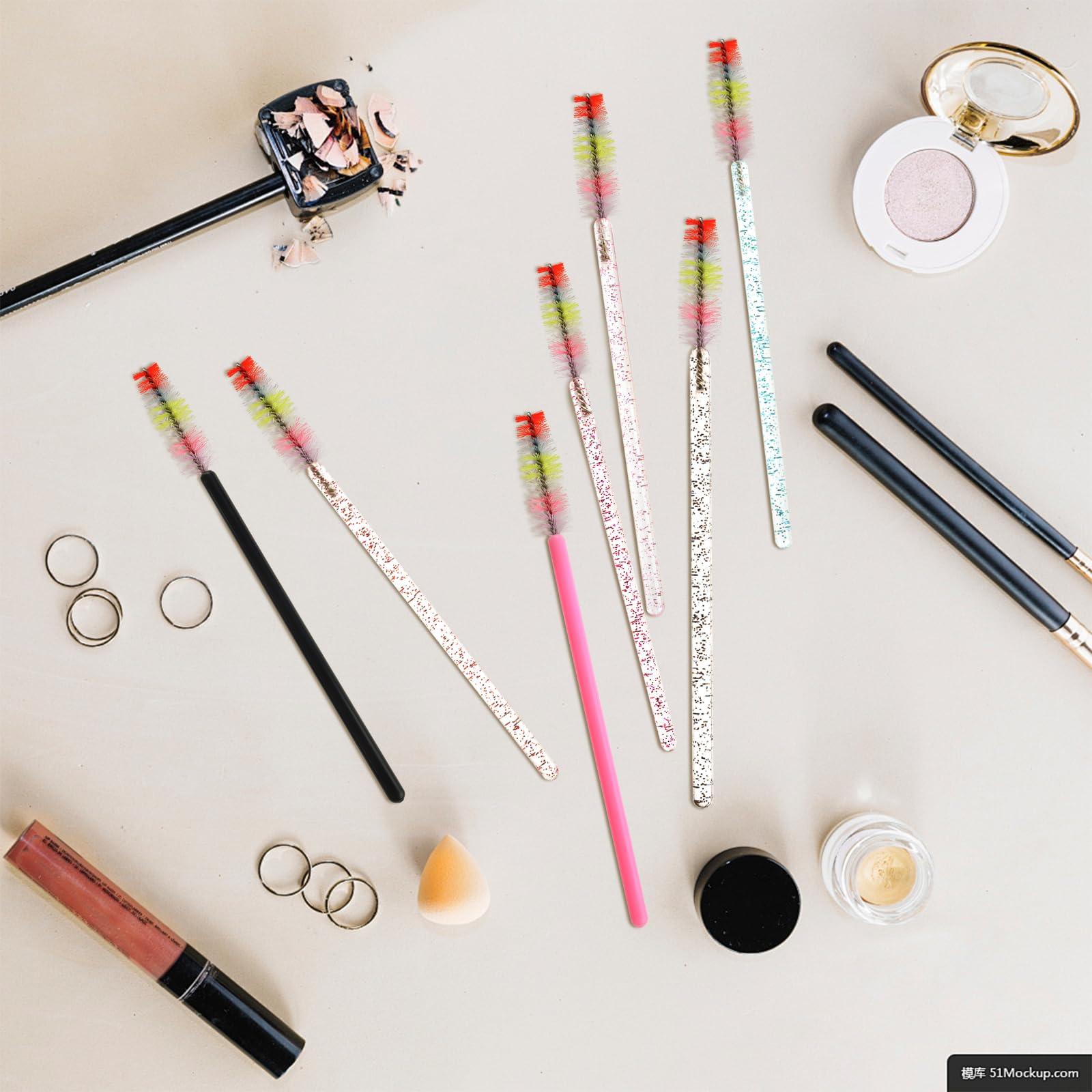 myaokue-up 100Pcs Disposable Mascara Wands Spoolie Brush Crystal Eyebrow Brushes Mascara Brush Eyelash Extension Applicator Makeup Kits(Pink)