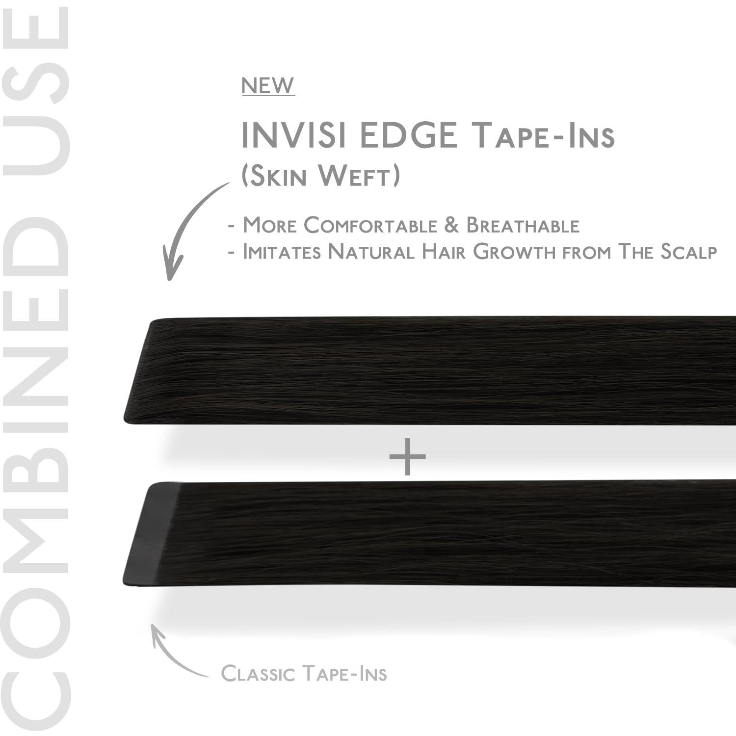 Wennalife WENNALIFE Invisi Edge & Classic Tape in Hair Extensions Human Hair, 18 Inch 50g 20pcs(10pcs Invisi Edge & 10pcs Classic) Natural Black Invisible Luxury Remy Hair Natural Seamless Injected Tape Ins