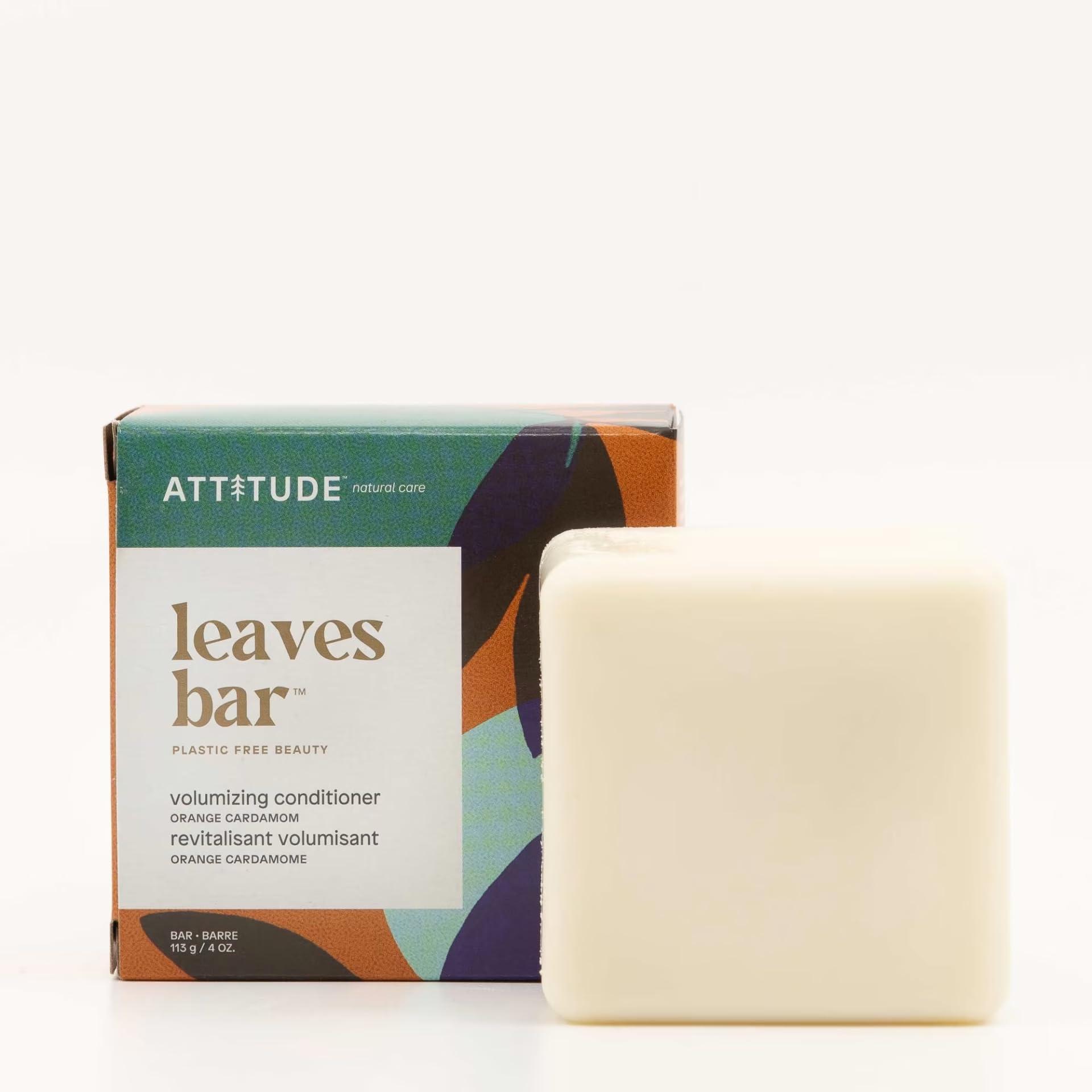 ATTITUDE ATTITUDE Hair Conditioner Bar, Plant- and Mineral-Based Plastic-free Beauty Care, Vegan and Cruelty-free, Volumizing, Orange Cardamom, 4 Oz