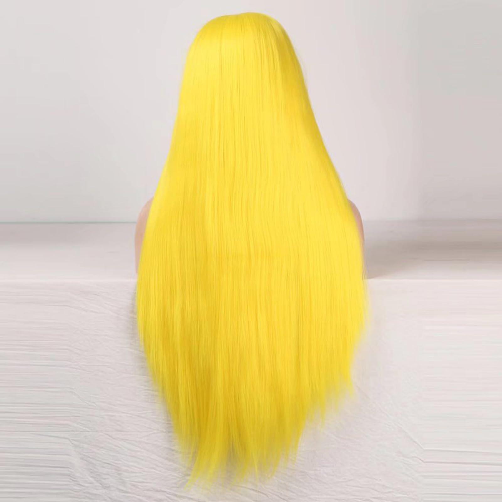 Imeya Imeya Fluorescent Yellow Wig 13x6 Lace Frontal Wigs for Women Synthetic Lace Front Wig Natural Hairline Neon Yellow Long Silky Straight Lime Yellow Hair Replacement Wigs for Daily Party Cosplay
