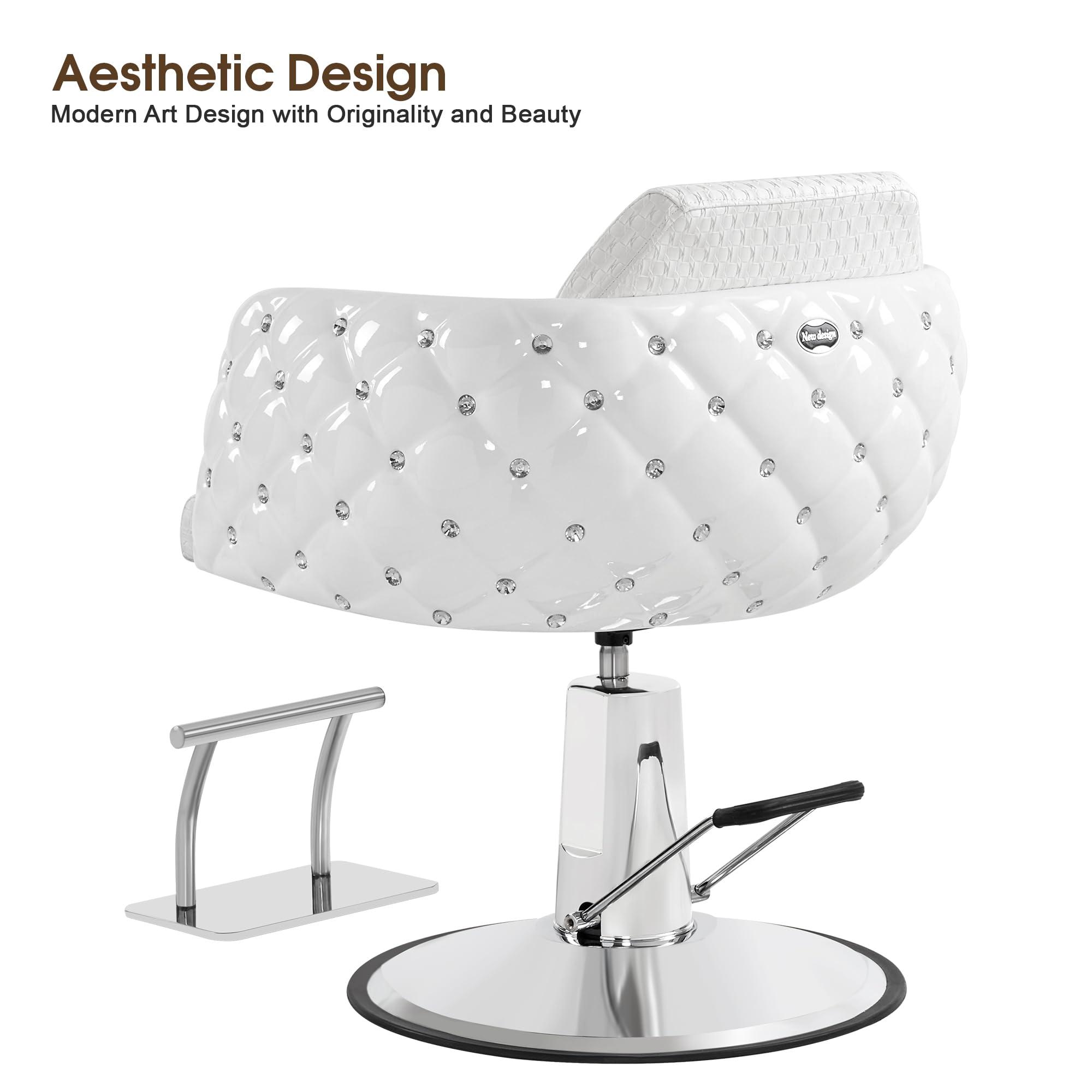 BarberPub BarberPub Salon Chair for Hair Stylist, Styling Chair for Home Salon Barbershop 8609 (White)