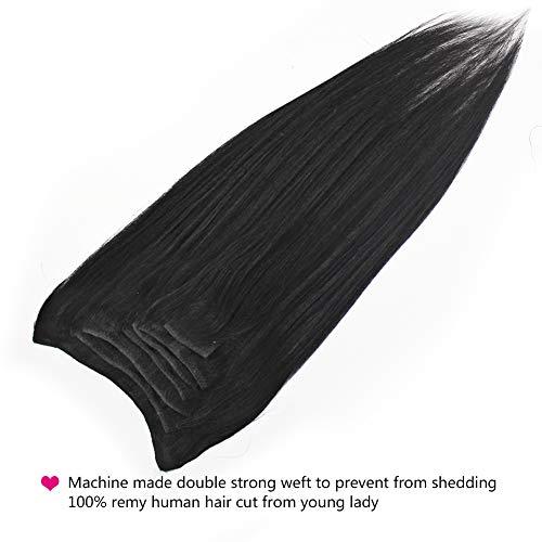 Well Beauty Well Beauty Remy Coarse Yaki Straight Thick Double Weft Clip in Human Extensions Natural Black Color for African American Full Head Soft Virgin Hair 7 Pieces 120g with 17 Clips (Yaki Straight 16 Inch)